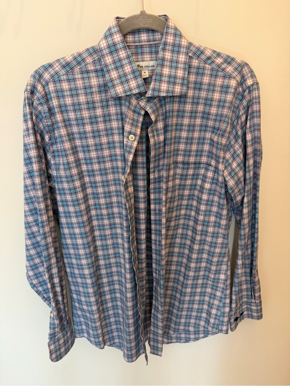 Peter Millar Blue and White Plaid Button-Down Shirt